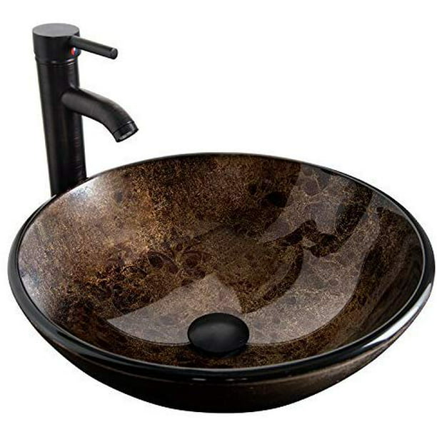 Bathroom Tempered Glass Basin Sink Set Mixer Tap Faucet Oil Rubbed Bronze